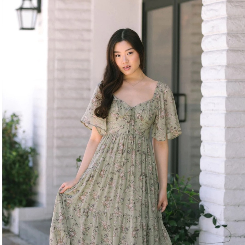 Morning Lavender Chiffon Dress, flower pattern